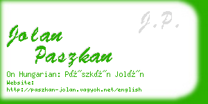 jolan paszkan business card